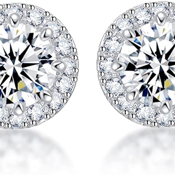 Cubic Zirconia White Gold Plated Round Halo Stud Earrings - Picture 4 of 14